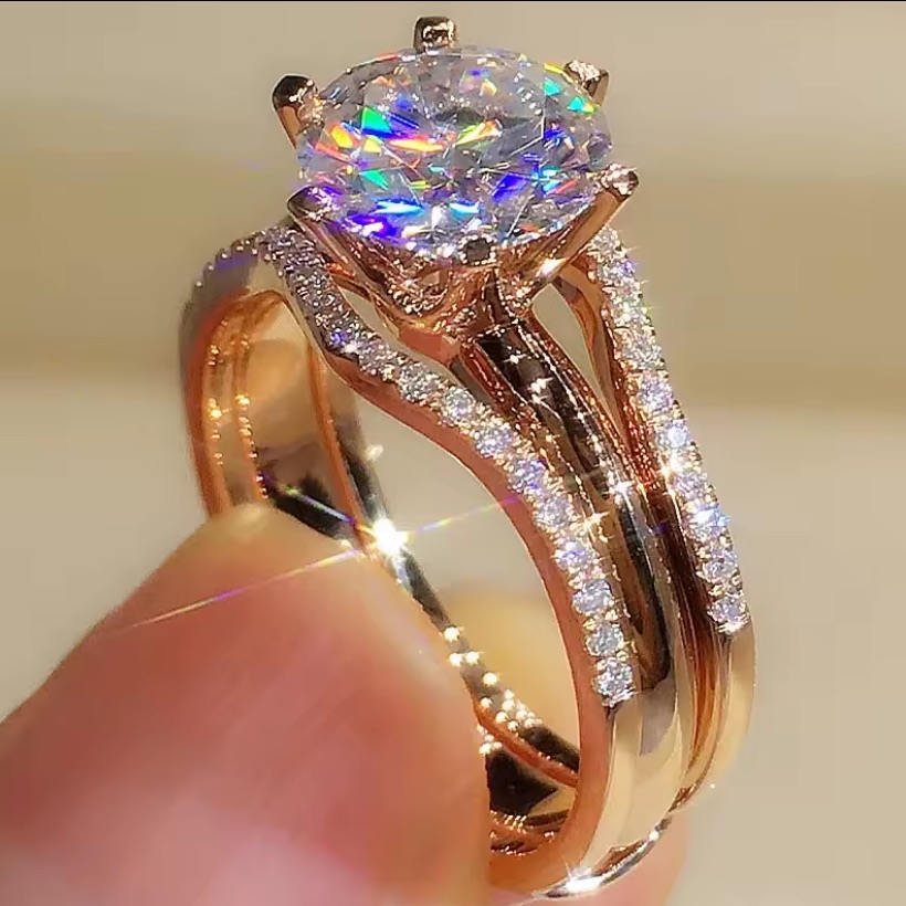 14k Rose Gold Plated & White Topaz With Pave’ Ring